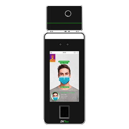 ZK-170 | ZKTeco terminal for image temperature measurement, facial, palm and thermal verification. Visible light facial recognition. Better hygiene with contactless biometric authentication. Temperature measurement and individual identification with mask. Thermal image temperature measurement, 0.1 second high speed detection. Anti-spoofing algorithm. Multiple verification methods: face / palm / fingerprint / password