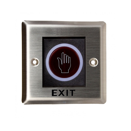 ZK-178 | ZKTeco metal push button for door opening. Non-contact, by infrared led. Detection up to 10 cm. Dual LED status indicator. NO / NC / COM contact switched relay output Stainless steel front. Degree of protection IP55
