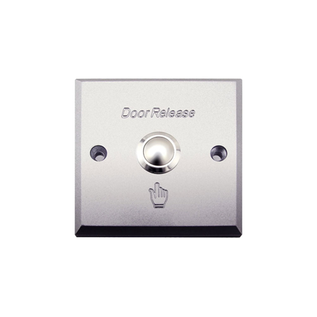 ZK-181 | ZKTeco metal push button for door opening. Mechanical life: 500,000 pulsations. NO / NC relay. Easy to install, elegant design. Made of stainless steel and aluminum. 36V DC, 3A power supply