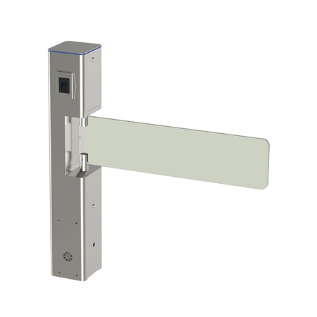 ZK-194 | ZKTeco single-lane folding courtesy barrier with controller, RFID reader and fingerprint reader. InBio260 access control. 2 FR1200 readers. Capacity of up to 30,000 cards. Capacity of up to 3,000 fingerprints. Registration of up to 100,000 events. Ergonomic design that make fingerprint and card authentication quick and simple for users. High quality electronic components. The barrier is placed in a position that allows free passage when the power is cut off. Smooth finish, no exposed screws. SUS304 stainless steel housing that ensures long durability.