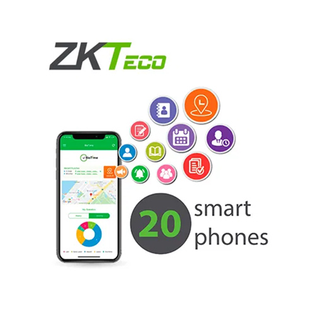 ZK-245 | Licencia ZKTeco BioTime APP-P20 para activar App Biotime Software de asistencia en 20 Smartphones de manera permanente. 