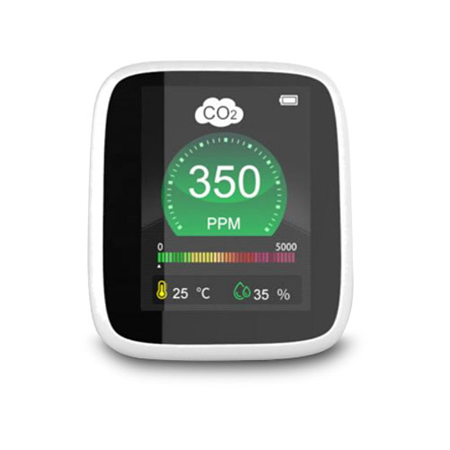 ZK-247 | ZKTeco desktop CO2 detector for air quality control. Portable and versatile with a compact design that is easy to place anywhere. Easy to install independent Plug & Play sensors. Large digital LCD display to clearly display all measurement data. Reading in real time. The data is updated in real time every 1.5 seconds. High performance infrared sensor to precisely control indoor CO2 concentration, humidity and temperature. HEIMANN sensor from Germany. Rechargeable lithium battery (1000 mAh). Charge via USB cable.