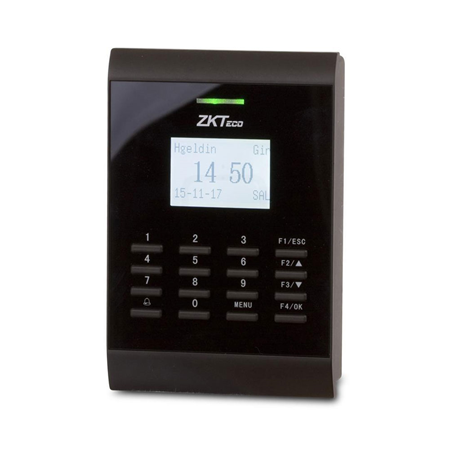 ZK-261 | ZKTeco Access and Presence Control Terminal. Mifare RFID tagging. Stand-alone mode. The capacity of up to 10,000 cards. Logging of up to 100,000 events. Allows an external proximity reader. Incorporates door opening relay or siren activation. Communication with PC via Ethernet. Time zones and groups for access management. Advanced functions for access control, such as anti-passback, bell button, etc. Event management (medical, personal affairs, etc...). Multi-language in text and audio. Recommended for use with ZKTime Small Business and ZKTime Enterprise.