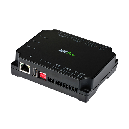 ZK-319 | Compact size ZKTeco controller. Up to 2 doors. Supports up to 4 readers (RS485 and Wiegand). Up to 30,000 cards. Up to 200,000 events. TCP/IP communication, RS485.