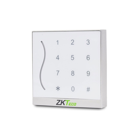 ZK-401 | Lettore di tessere di prossimità ZKTeco con tastiera touch integrata. Schede a 125KHz. Elevata stabilità ed efficienza energetica. LED e indicatori sonori. Uscita Wiegand regolabile sul campo (26 o 34 bit). Design impermeabile con grado di protezione IP65. Colore bianco