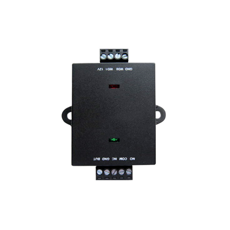 ZK-403 | ZKTeco safety relay box. Simple and safe control for a single door. Wiegand encrypted communication. Output contact for electric lock, exit button. 2 status LEDs