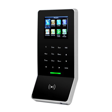 ZK-5 | Terminal ZKTeco para Control de Acceso y Presencia. Lector de proximidad Mifare. Pantalla TFT a color de 2,4". Identificación por tarjeta, contraseña y combinaciones. Capacidad para 5.000 tarjetas. Registro de hasta 30.000 eventos. TCP/IP, WiFi, USB, RS485, Wiegand y Relé. Apto para interior.