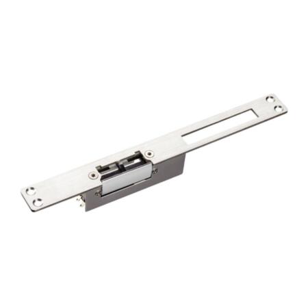 CONAC-712 | Apriporte elettrico con placca frontale lunga per porte di legno, metalliche e di PVC. Ritenzione di 500 kg. Funzionamento per ritirata di alimentazione. Blocco di porte con supervisione.