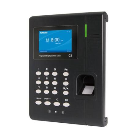 CONAC-730 | Presence control terminal - Anviz. ID by MIFARE card, fingerprint, users, password and/or combinations. 2.8" TFT display. 3.000 fingerprint/card, 50.000 registers. Voice indicators. TCP/IP, USB Flash. Schedule and shift control. 6 digit codes. Short messages. 5V/12V 1A. For indoors