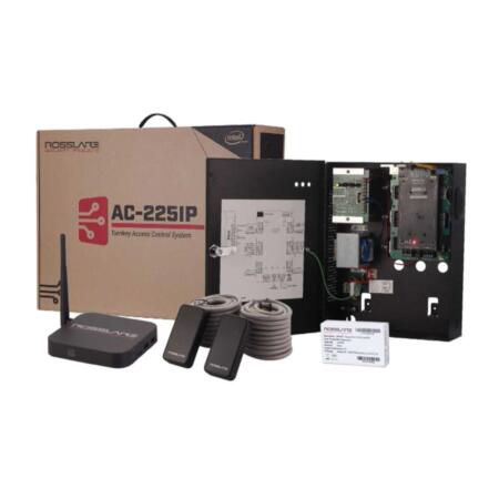 CONAC-746 | Professional access control kit for SMEs. Includes 1 CONAC-445 2-port network access controller (AC-225IP), 2 CSAC multi-credential readers CONAC-722 (AY-K6255), 1 pack of 25 MIFARE Classic 1K EV1 CONAC-732 cards (AT-C1S -000-E000) and 1 Mini PC CONAC-747 (PC-Z64W-E) with Windows® 10 Home Edition and AxTraxNG® UltraLight software pre-installed and licensed.
