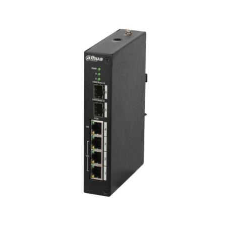 DAHUA-1076 | Industrial managed Switch L2+ 3x Fast Ethernet PoE + 1x uplink Gigabit Ethernet PoE + 2x 1000 Base-X SFP. Ring mode supported. Extended working tmeperature. 48V DC (included)
