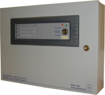 FOC-200 | Micro process engineered PARADOX HELLAS fire detection central station of 4 zones. Power supply and charger. According to EN-54 standard, parts 2 and 4. One supervision output and siren trigger. Automatic reset