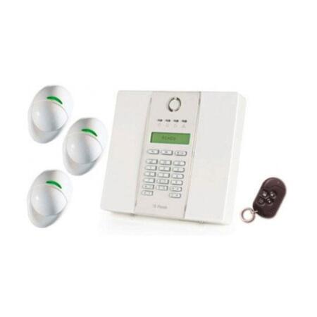 VISONIC-112 | Kit compuesto por: 1x Central PowerMax EXPRESS de 28 zonas vía radio PowerCode, 3x detectores VISONIC-38 (NEXT PLUS T MCW) vía radio PowerCode, 1x mando pulsador vía radio PowerCode de 4 botones VISONIC-41 (MCT-234).