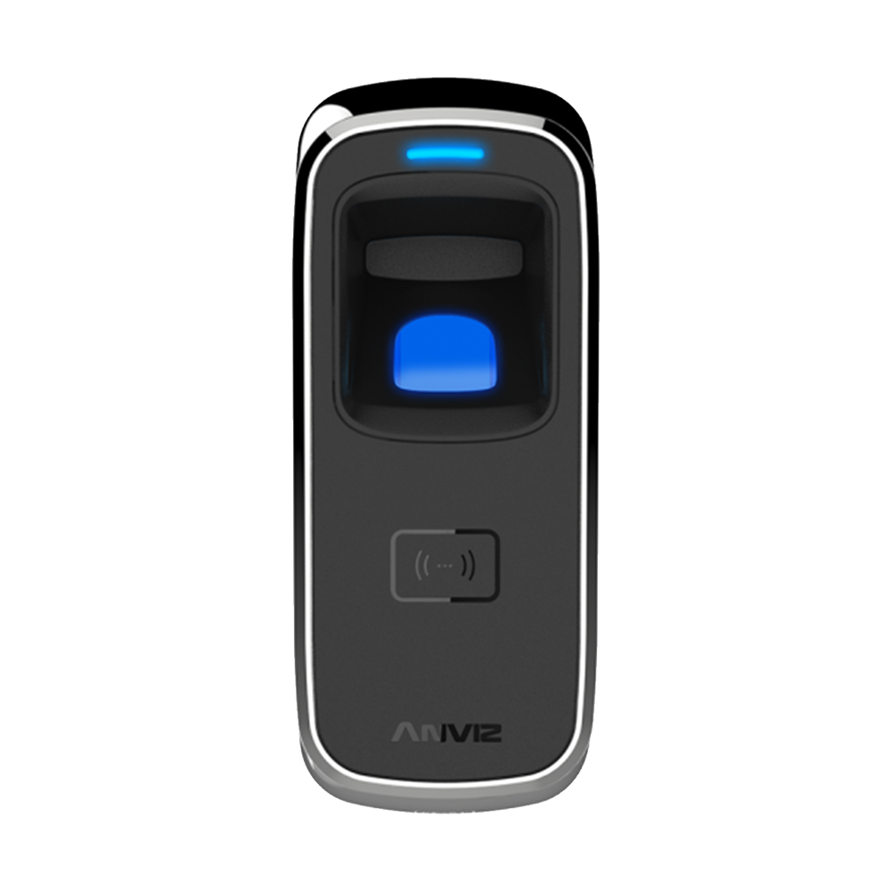 CONAC-769 | Standalone Biometric access reader Anviz. Identification by fingerprint and / or Mifare card. 2.000 fingerprint/card, 10.0000 reg. TCP/IP communication, RS485, miniUSB and Wiegand 26/34. CONAC-662 (SC011) independent controller included . IP65, IK10. ANVIZ CrossChex software management included.