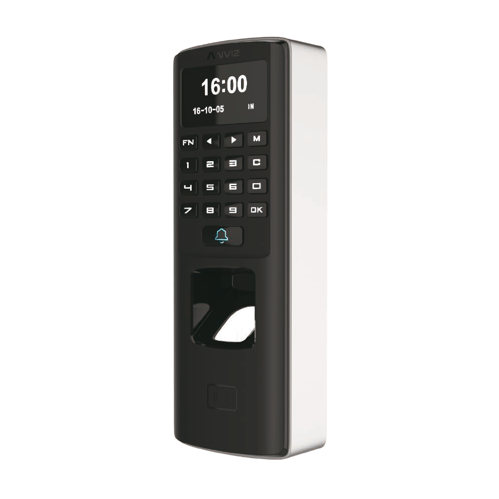 CONAC-773 | Lector biométrico autónomo de accesos y presencia Anviz. Identificación por tarjeta EM, huella dactilar, contraseña y/o combinaciones. Teclado táctil y pantalla OLED. 3000 huellas/tarjetas, 50.000 registros. 8 modos de control de presencia. Comunicación TCP/IP, RS485 y Wiegand 26. Controladora integrada (sensor puerta, pulsador y relé). Control de horarios, turnos y ciclos. Función Anti Pass-back. Soporta PoE. IP65, IK10. Software de gestión ANVIZ CrossChex incluido.