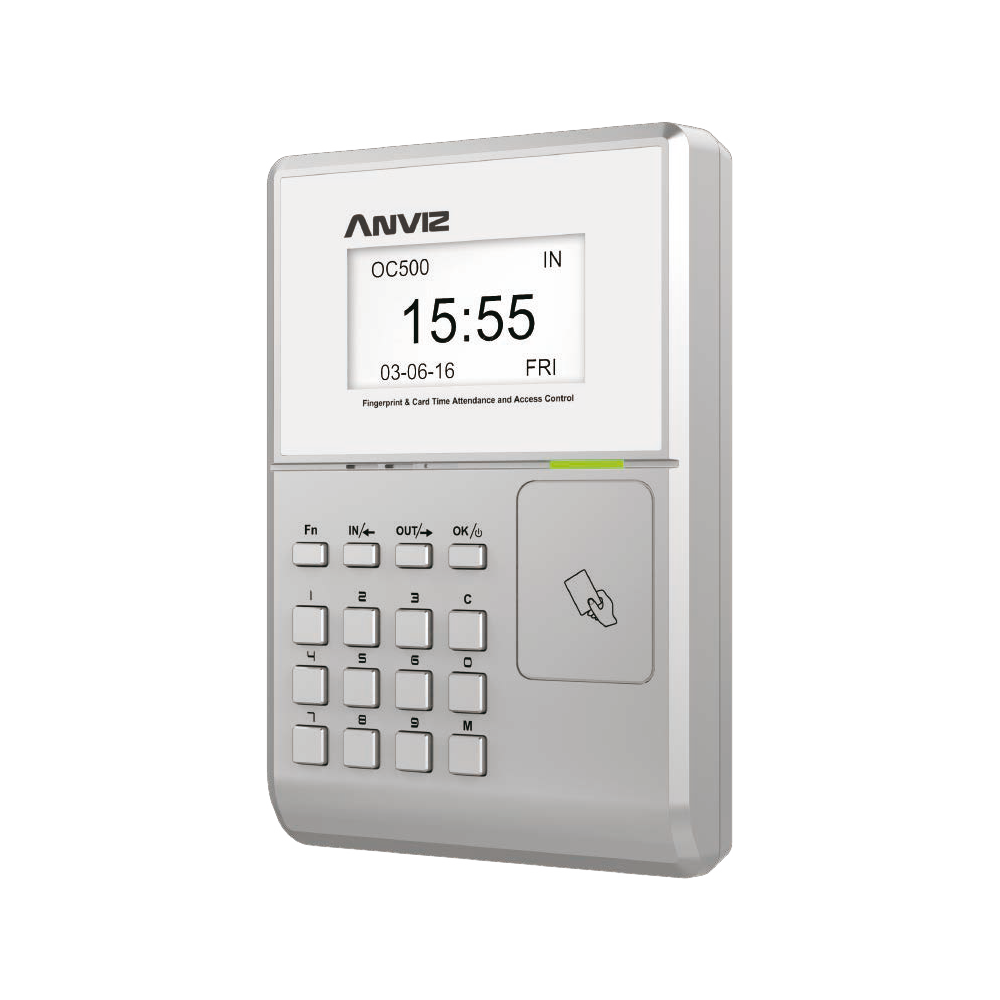 CONAC-785 | Terminal de control de acceso y presencia Anviz. Identificación por tarjeta RFID EM 125KHz o Mifare, ID, contraseña y combinaciones. 20.000 tarjetas, 200.000 registros. 1 salida de relé. Salida Wiegand. TCP/IP, USB host, Mini USB. . 8 estados autodefinidos. Sensor de puerta, Conmutador, entrada/salida Wiegand 26. 12V CC.