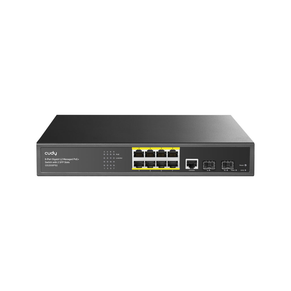 CUDY-102 | Switch PoE L2 Gigabit Cudy con 8 puertos y 2 SFP