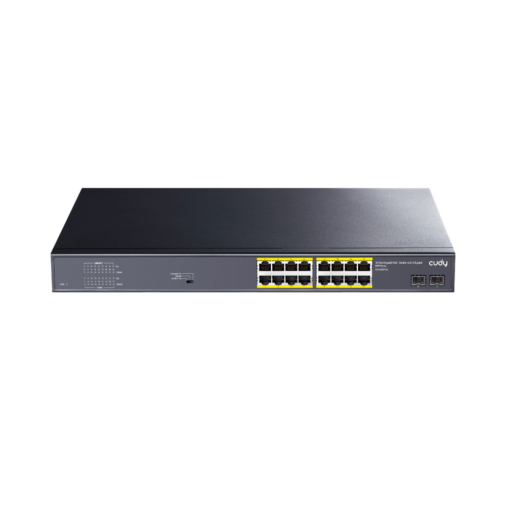 CUDY-12 | Switch PoE+ de 16 puertos Gigabit y 2 ranuras SFP