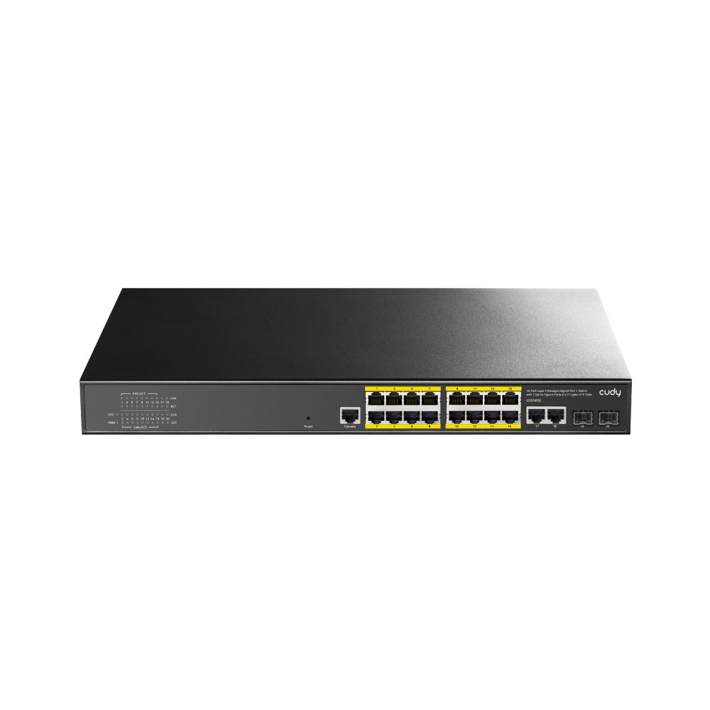 CUDY-18 | Switch L2 Gigabit PoE+ a 16 porte con 2 slot SFP