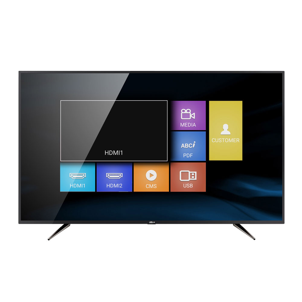 DAHUA-1832 | Moniteur LED 4K UHD 55 ". Résolution native de 3 840 x 2 160. 2 HDMI, 1 entrée audio, 1 RJ45, 1 USB 2.0 + 1 USB 3.0. Comprend un haut-parleur 8Wx2. Comprend un câble HDMI, un câble d'alimentation, une télécommande et un support. VESA 200x200