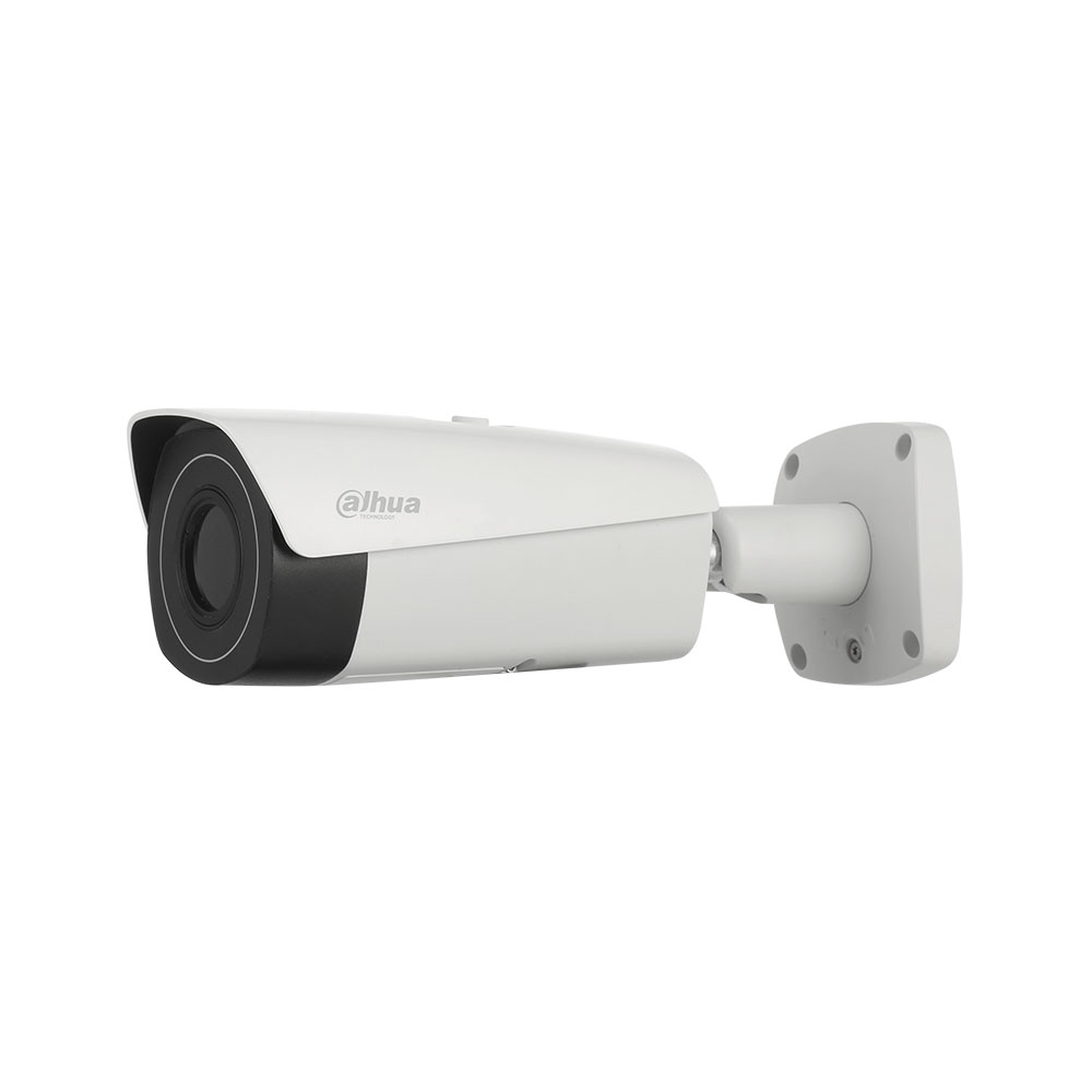 DAHUA-2140 | IP thermal bullet camera. Resolution 640 x 512. Lens 13 mm (48.4 ° x 38.6 °). Detection of people up to 450 meters and of vehicles up to 1,300 meters. CVBS / BNC video output. AGC, 3D-DNR, 4 ROI zones, video sensor and privacy masks. Intelligent Video Analysis (IVS). Fire detection and alarm. Temperature measurement. 1 audio input / 1 output. 2 inputs / 1 alarm output. RS485. IP67. Lightning-proof 6KV. 12V DC. PoE.