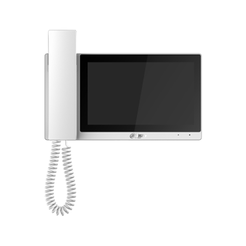 DAHUA-2234 | Monitor digitale SIP da interno con auricolare. Monitor LCD da 7 "(1024x600). 6 porte di ingresso allarme. 1 porta di uscita allarme. 1 porta di uscita alimentazione 12V CC. Fornisce alimentazione per sensori e allarmi periferici. Stream audio 16 kbps. Mani libere Supporta allarme di emergenza Formato H.264 Supporta WiFi 12V DC Supporta PoE