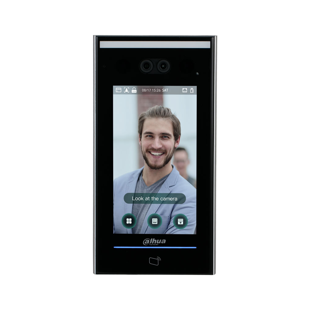 DAHUA-2307 | Terminal control de accesos Dahua con detección facial. Pantalla IPS de 7 pulgadas. Hasta 100.000 usuarios, 100.000 rostros, 100.000 tarjetas y 100.000 contraseñas. Registro de hasta 300.000 eventos. Admite mensajes de voz. Plataforma de gestión DSS-EXPRESS. Grado de protección IP65. Ámbito de uso interior y exterior.