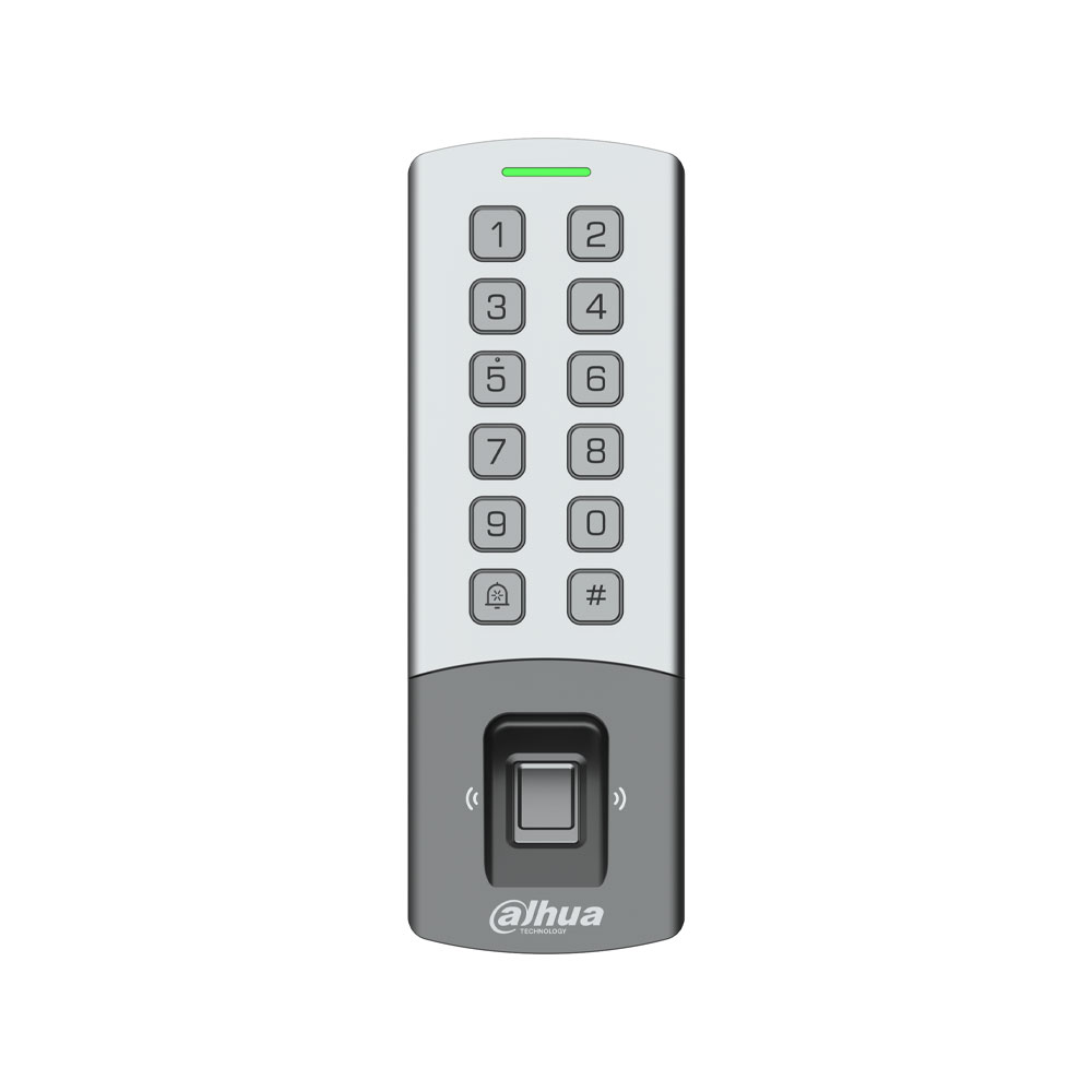 DAHUA-4792 | Stand-alone access control with RFID reader, fingerprint and keypad in IP65 and IK08 metal casing.