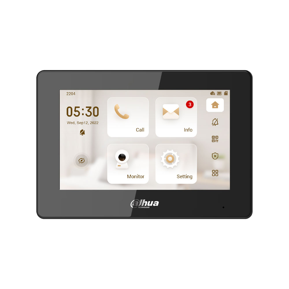 DAHUA-5254 | Monitor interior IP Dahua VTH5 en color negro de 7 pulgadas con pantalla táctil y PoE