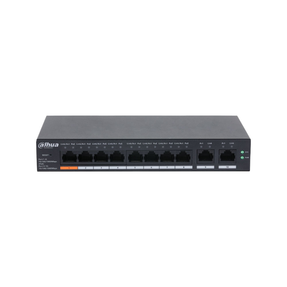 DAHUA-5518 | Switch PoE Gigabit gestionable Dahua de capa 2 con 8 puertos PoE y gestión cloud