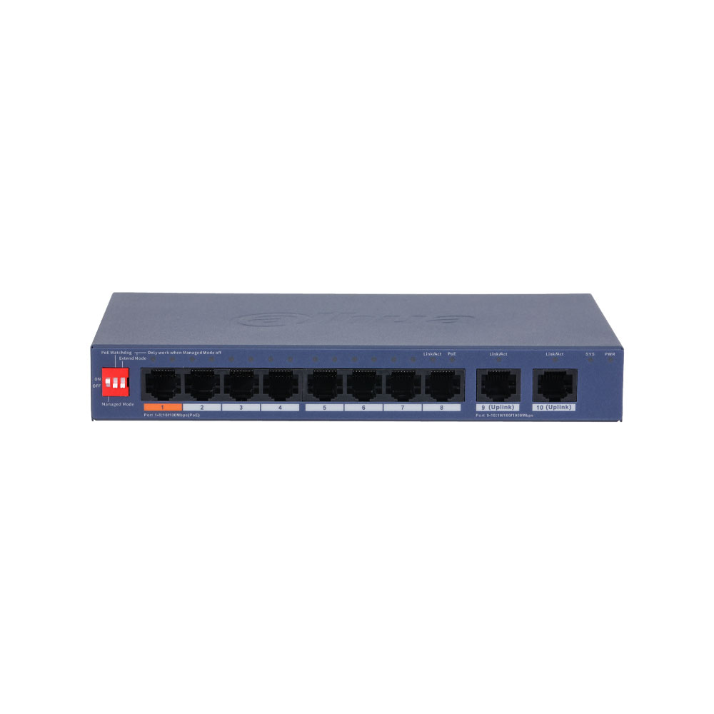 DAHUA-5535 | Switch PoE gestionado Dahua de 10 puertos con 8 PoE, 2 Gigabit y gestión cloud
