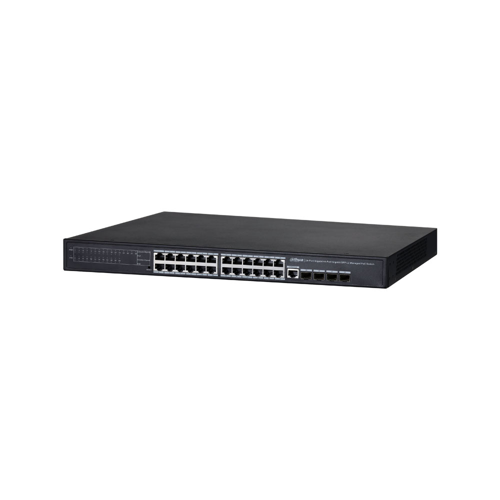 DAHUA-5568 | Switch PoE gestionable L2 Dahua de 24 puertos Gigabit PoE con 370 W y 4 puertos 1000 Base-X