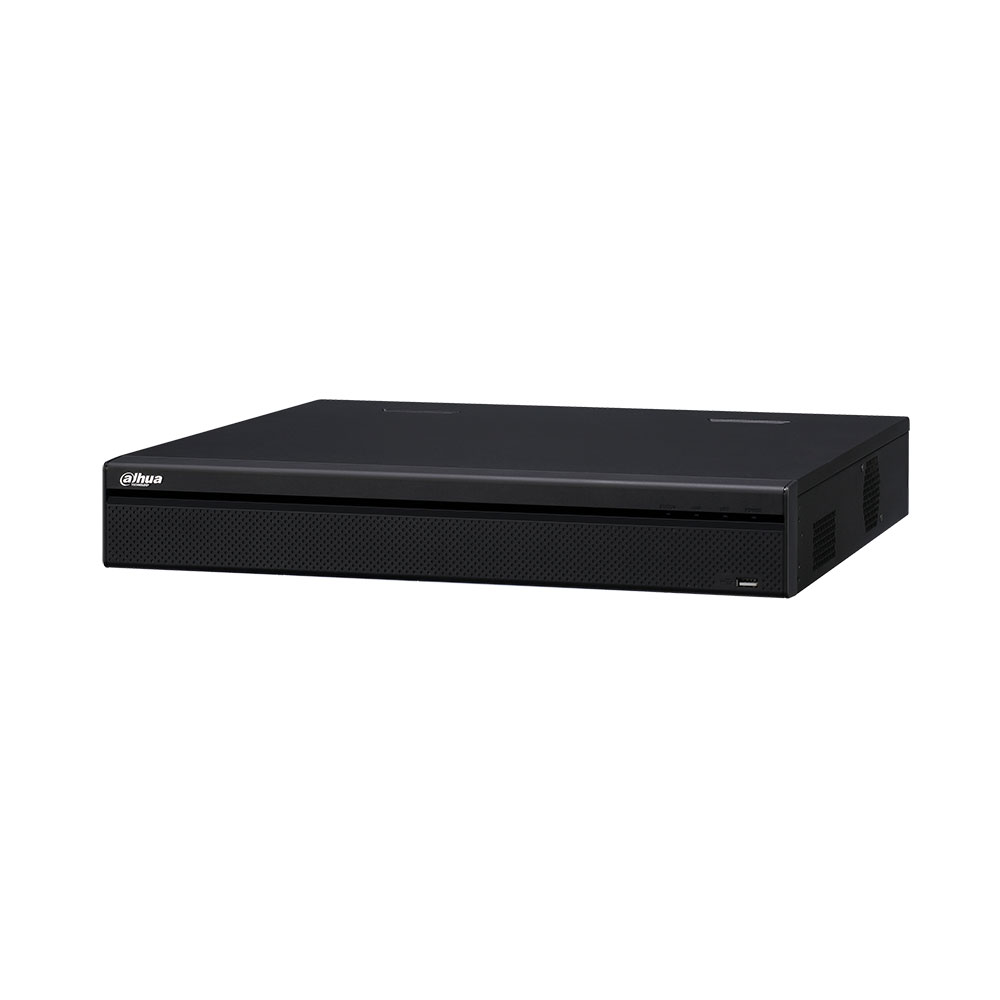 DAHUA-625-FO | NVR IP Dahua de 64 canaux 4K/8MP. H.265/H.264/MJPEG/MPEG4. Audio bidirectionnel. Reproduction à la fois de 16 canaux. 12MP, 4K/8MP, 6MP, 5MP, 4MP, 3MP, 1080P, 720P, etc. 320 Mbps. 2 sorties HDMI (4K) et 1 VGA (1080P). 16 entrées / 6 sorties d'alarme. Stockage 4 HDD SATA. 1 eSATA. 1 RJ45 Gigabit. 1 USB 2.0 + 2 USB 3.0, 1 RS232. 220V CA. 1,5U. 16 PoE+.