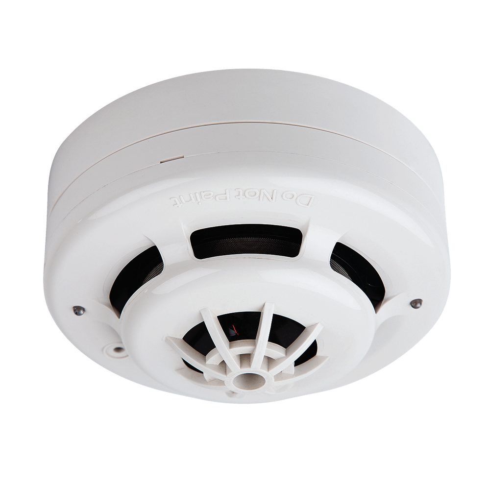 FOC-713 | Rilevatore fotoelettrico di fumi e termico multiproposito convenzionale a due fili con base inclusa. Attivazione termica a 58°C. Copertura di 75 m² ~ 150 m². Materiale plastico resistente al fuoco. Certificato EN-54.
