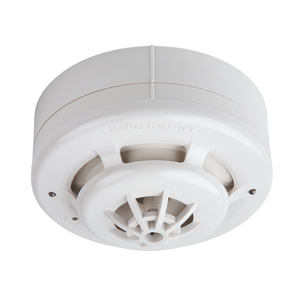 FOC-716 | Rilevatore termico combinato multiproposito convenzionale a tre fili con uscita di indicatore di azione e base inclusa. Attivazione termica a 58°C. Copertura di 30 m² ~ 90 m². Materiale plastico resistente al fuoco. Certificato EN-54.