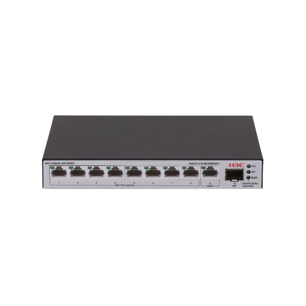 H3C-29 | Switch PoE L2 de 9 puertos Gigabit con 8 PoE+ y 1 SFP Gigabit