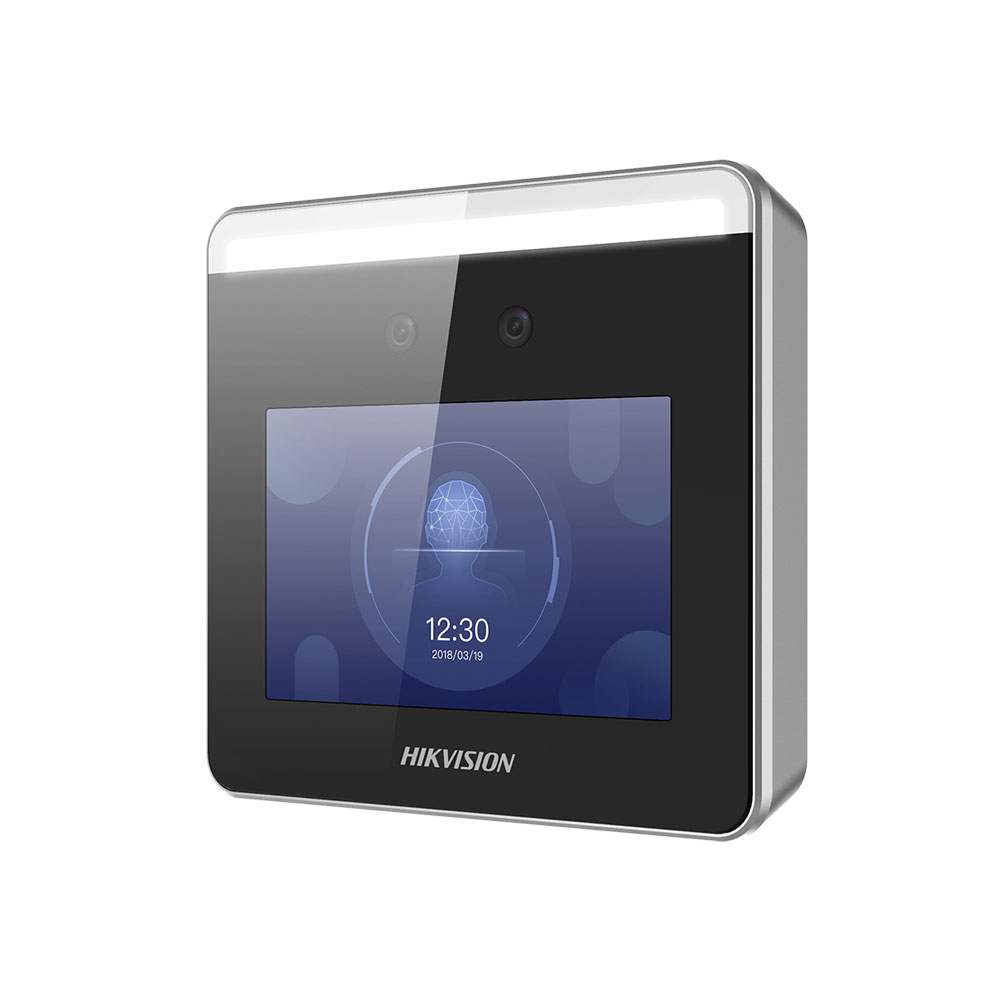 HIK-188 | Terminal autónomo HIKVISION de Control de Accesos con reconocimiento facial. Admite lector de tarjetas externo por RS485. Hasta 300 rsotros. Hasta 20.000 imágenes faciales. Hasta 1.500 tarjetas (con lector externo). Registro de 150.000 eventos. Incorpora pantalla táctil de 4" y cámara de 2MP con doble óptica de gran ángular con WDR. Comunicación TCP/IP y WiFI. 1 bloqueo de puerta, 1 botón de salida REX, 1 tamper y 1 contacto de puerta. USB, RS485. 12V CC.