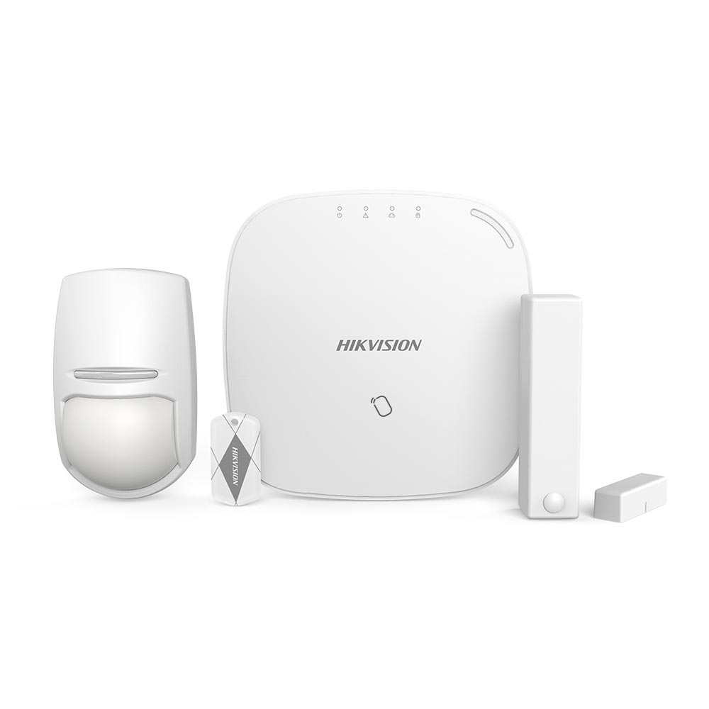 HIK-196 | Kit AXHub de HIKVISION compuesto por: 1x Panel de control de 32 zonas vía radio DS-PWA32-HGR de la serie AX (incorpora modulo comunicación 3G/4G para envio instantáneo a CRA de clips de video), 1x detector de PIR vía radio DS-PD2-P10P-W, 1x contacto magnético vía radio HIK-137 (DS-PD1-MC-WWS), 1 tag de proximidad PYRO-71 (DS-PTS-MF). Certificado EN50131 Grado 2.