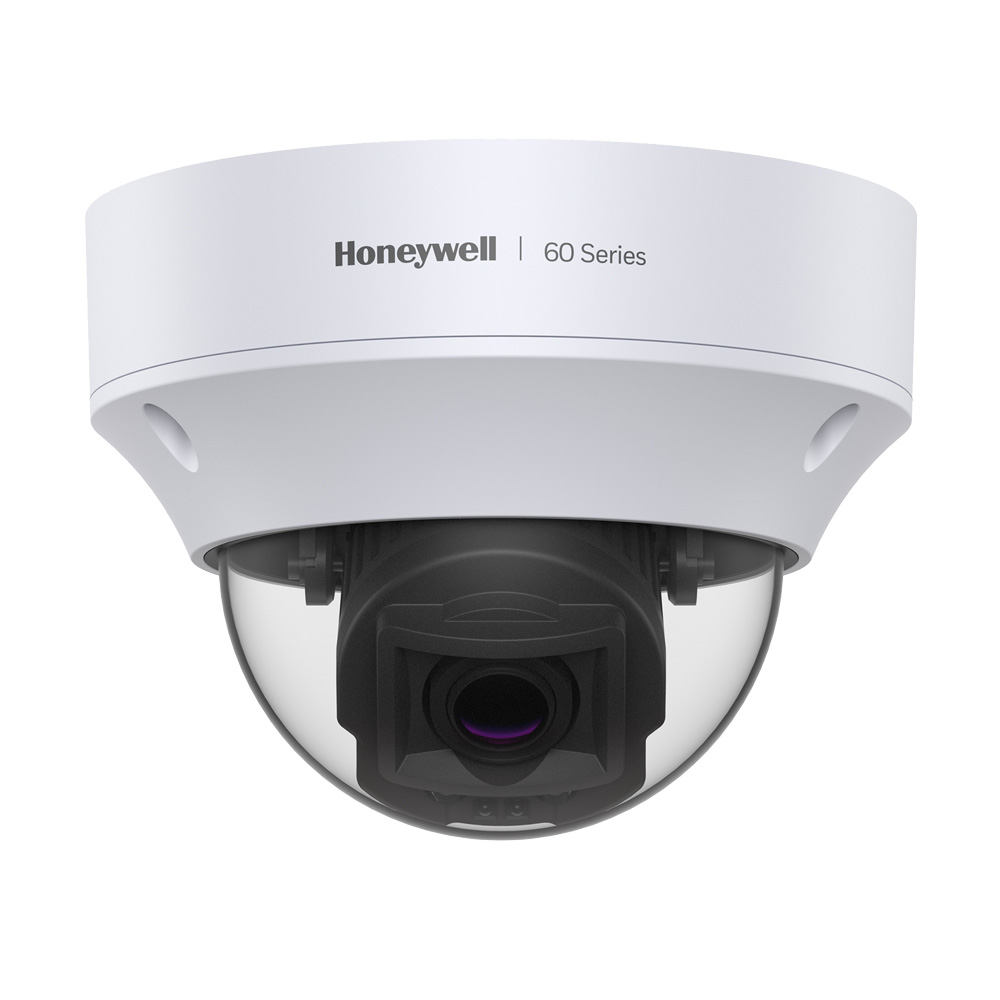 HONEYWELL-202 | Domo fijo IP de HONEYWELL de 5MP con Smart IR 30m, antivandálico apto para exterior. Formatos H.265, H.264, códec inteligente, MJPEG. Triple stream. CMOS 1/2,7" de 5MP. Resolución digital de 5MP@25/30IPS. Filtro mecánico. 0,035 lux. Óptica motorizada de 2,8~12 mm (88°~30°). OSD, AGC, HLC, WDR 120dB, 3D RRD, videosensor, máscaras de privacidad, zona ROI fija. Ranura MicroSD. Onvif. IP66, IK10. 12V CC. PoE.