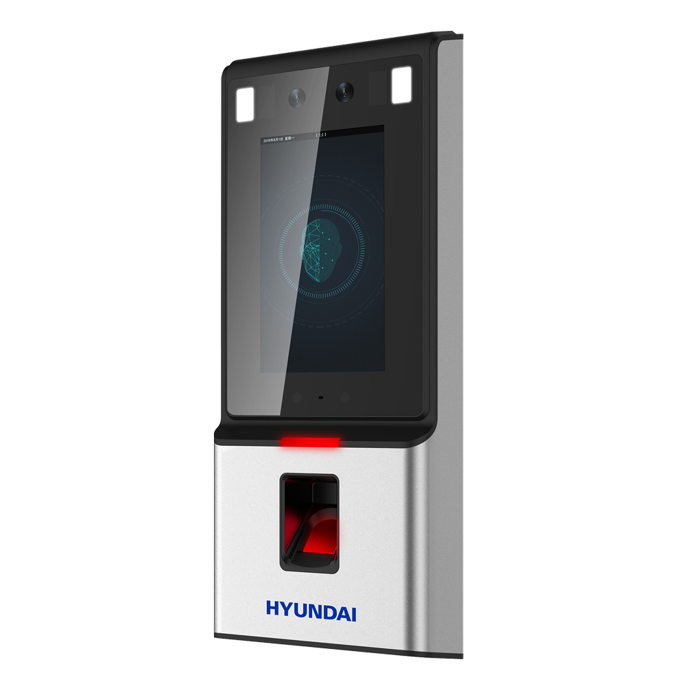 HYU-639 | Standalone access control terminal with facial recognition, biometric fingerprint reader and Mifare card reader. Up to 3.000 facial images, 5.000 fingerprint, 5.000 cards and 100.000 events. 5" touchscreen and 2 MP wide lens camera with WDR. TCP/IP and WiFI. 1 door lock input, 1 REX exit button, 1 tamper and 1 alarm input. 1 Relay output for door lock and 1 alarm relay. Centralised power supply