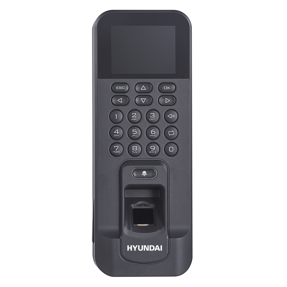 HYU-640 | Terminale autonomo di controllo di accesso e Presenza con lettura biometrica dell'impronta e lettore delle schede EM. Fino a 3.000 impronte tattili, 3.000 schede, 100.000 eventi e 150.000 registri di assistenza. Incorpora schermo di 2,4". Comunicazione TCP/IP e RS485. Entrate per 1 sensore della porta e 1 pulsante di uscita REX. Uscite per 1 Relés di blocco della porta. Non adatto per esterni.
