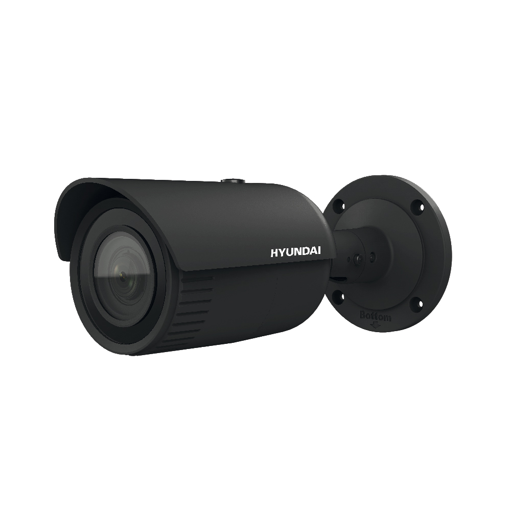 HYU-760 | IP bullet camera with IR illumination of 30 m, for outdoors, 4 MP. H.265+/H.265/H.264/H.264+/MJPEG. 1/3" CMOS, 4MP. 4MP, 1080P, 720P, 20FPS. Mechanical filter. 0,01 lux. 2,8~12 mm motor lens (98°~28°) with autofocus. OSD, AGC, BLC, real WDR 120dB, 3D-DNR, motion detection, privacy mask, fixed ROI. SD slot. IP67. 3AXIS bracket. Reset button. 12V DC. PoE.