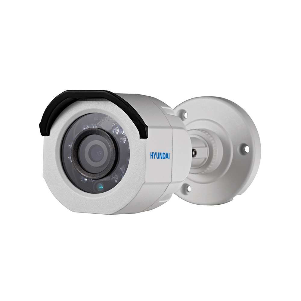 HYU-761 | Caméra bullet 4 en 1 série LITE HYUNDAI NEXT GEN avec un éclairage IR intelligent de 20 m pour l'extérieur. 2MP CMOS. Sortie vidéo 4 en 1 commutable. Optique fixe de 2,8 mm (103 °). Filtre ICR IP66 3AXIS. 12V DC