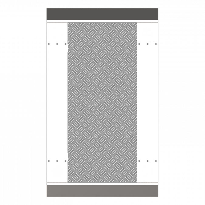 HYU-879 | Base para tornos. Material: SUS304, placa de aluminio con patrón y panel galvanizado. Orificios para cables en la base. El tamaño de la base varía según el ancho del carril. Nota: El ancho en la tabla de especificaciones depende del ancho del carril: 650 mm. Múltiples carriles disponibles: se instala con el componente Base-Single