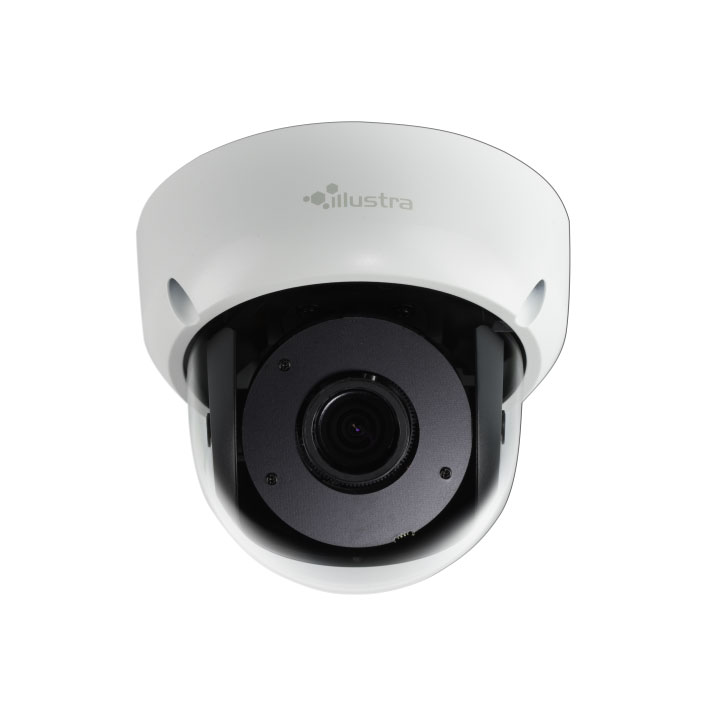 ILLUSTRA-1 | Domo fijo IP Illustra día/noche antivandálio para exterior. CMOS 1/2,8” de 3MP. Triple Stream. Formato H.264/H.265/IntelliZip/MJPEG. Resolución de hasta 3MP a 30ips. Filtro ICR. 0,001 lux. Óptica motorizada de 2,8~12 mm (98°). WDR 120dB, videosensor y mascaras de privacidad. 1 entrada / 1 salida de audio. 1 entrada / 1 salida de alarma. Ranura MicroSD. Onvif. IP66, IK10. 24V CA. PoE.