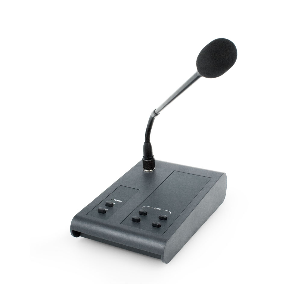 INTEVIO-87 | Estación microfónica analógica INTEVIO de 4 zonas con entrada AUX y conexión en cadena Cat5e