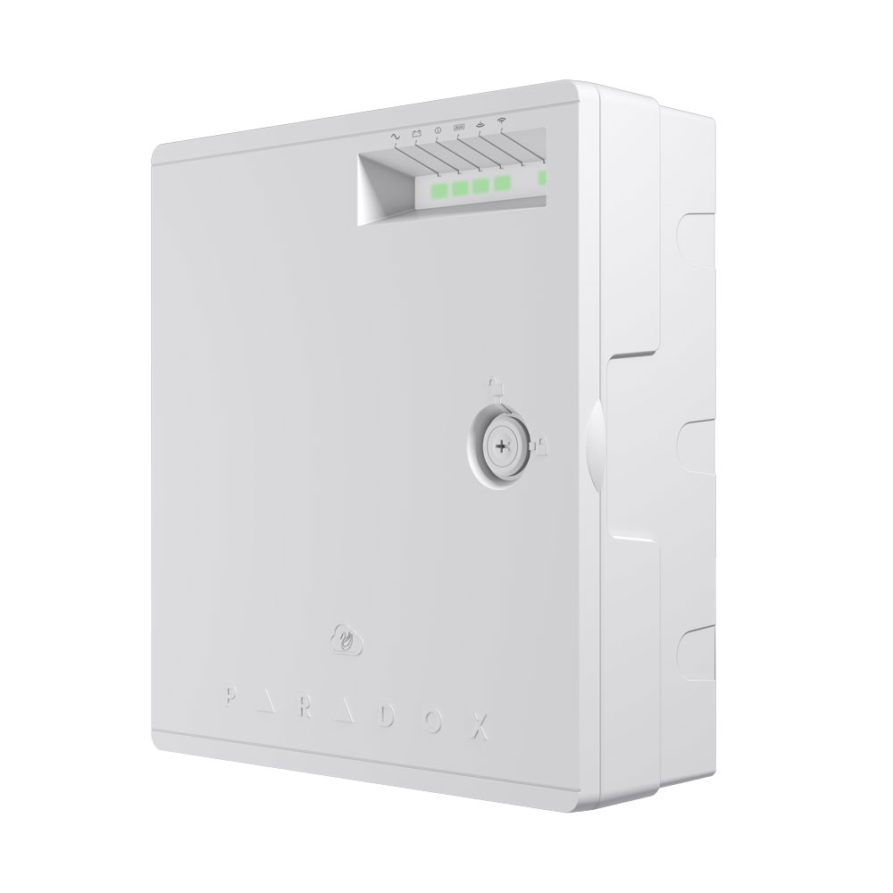 PAR-322 | Centrale PARADOX Magellan de 5 à 32 zones dans un coffret en plastique. Extensible à 32 zones et 16 PGM. 2 partitions, 32 utilisateurs. Prend en charge 15 caméras PIR PAR-200 (HD78F) et PAR-284 (HD88). Via radio longue portée 100% compatible avec tous les éléments Paradox. Boîtier en PVC avec sabotage intégré et indicateurs LED externes. Source 2.5A. Premier PBX avec système FSK. Certificat Grade 2 EN50131