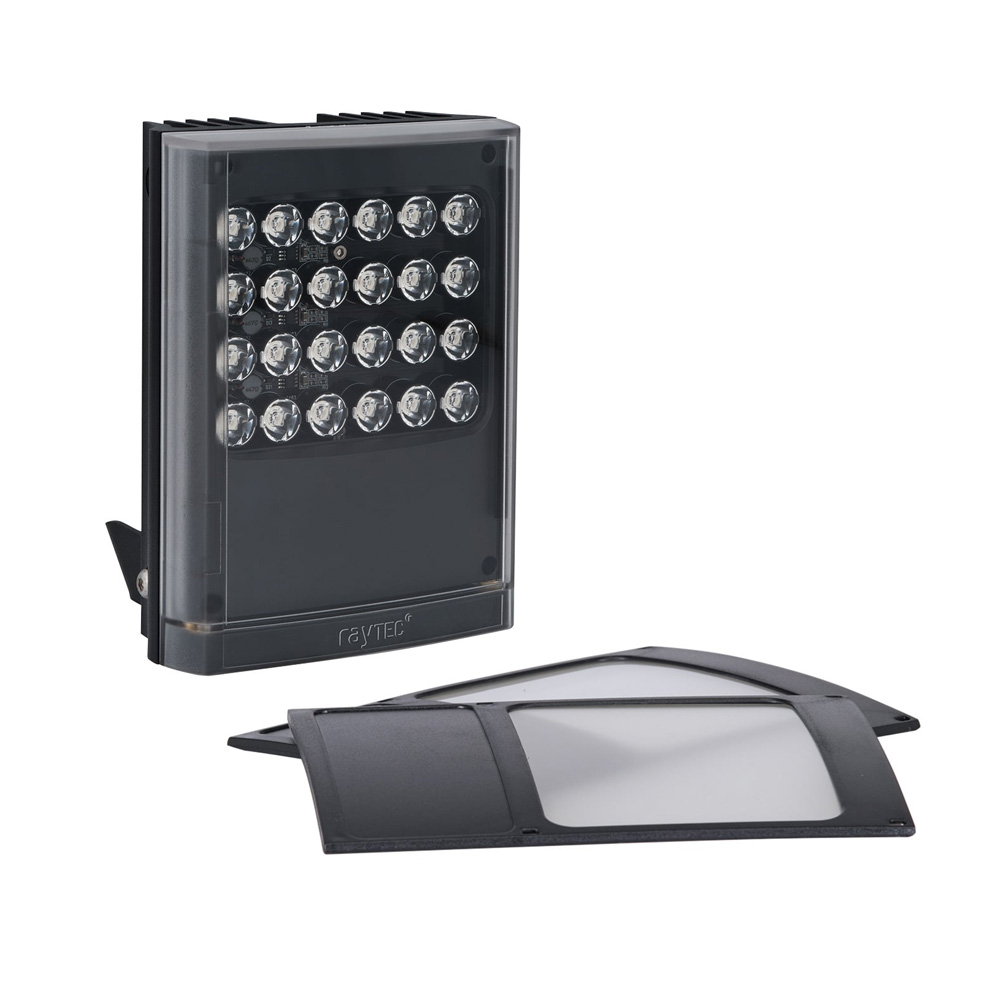 RAYTEC-64 | Foco de iluminación infrarroja de largo alcance VARIO2. Alcance máximo de 350 metros. Incluye una lente circular de 10°x10°, una lente circular de 35°x10° (de serie) y una lente elíptica de 60°x25°. Tecnología LED SMT PLATINUM Elite. Tecnología de reducción de puntos calientes (HRT). Sistema de lentes intercambiables VARIO. Control remoto opcional RAYTEC-82 (VAR-RC-V1). Grado de protección IP66. 24V CC/CA. 5 años de garantía