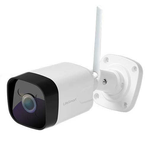 SMARTLIFE-24 | Cámara WiFi de exterior de LifeSmart. Resolución 1080P. Óptica gran angular 110°. Alarma visual y sonora para disuasión activa. Audio bidireccional. Visión nocturna por infrarrojos. Admite tarjetas TF. IP66. 12V CC.