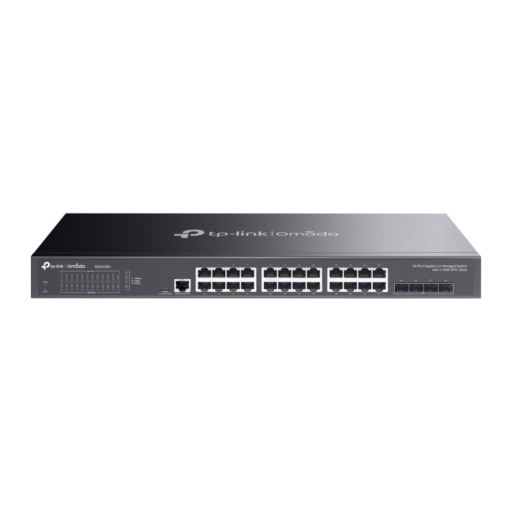 TPLINK-057 | Switch L2+ com 24 portas Gigabit RJ45 e 4 portas SFP+ 10 Gigabit